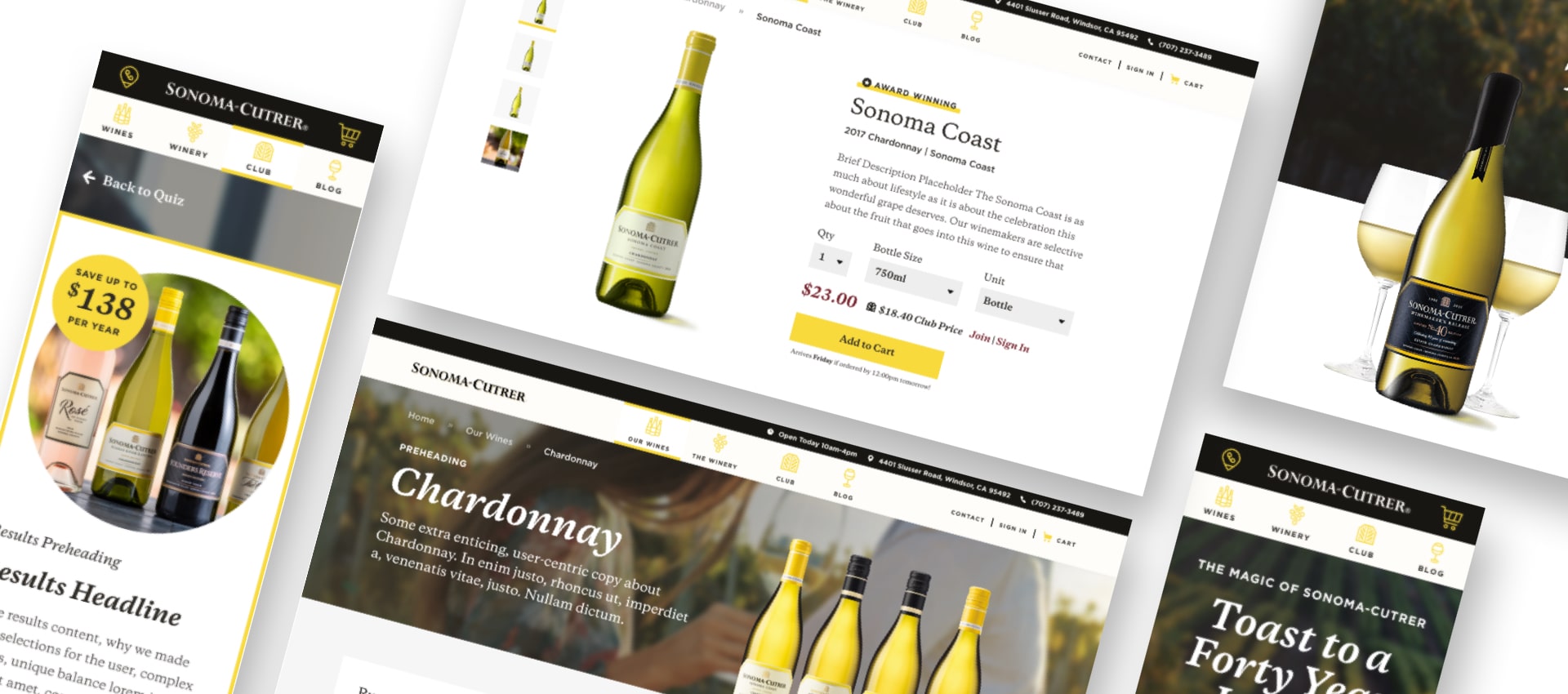 Collage showing the new Sonoma Cutrer ecommerce website.