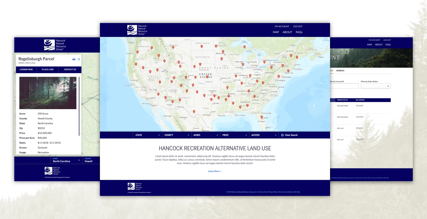 Up-close shot of the HNRG mobile app's map showing various locations of recreational alternate land use