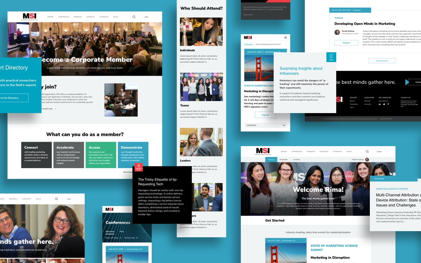 Collage showing various parts of the MSI website