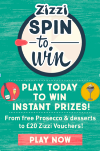Zizzi Spin to Win Play Now poster